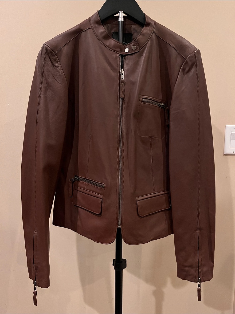 Cynthia Rowley Brown Genuine Leather Moto Jacket Size 8